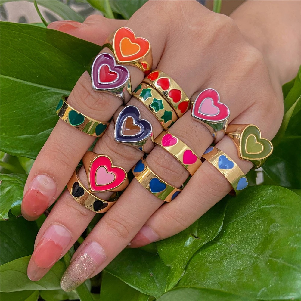 Nhẫn hình trái tim/hoa/bướm nhiều màu phong cách Hàn Quốc thời trang cho nữ