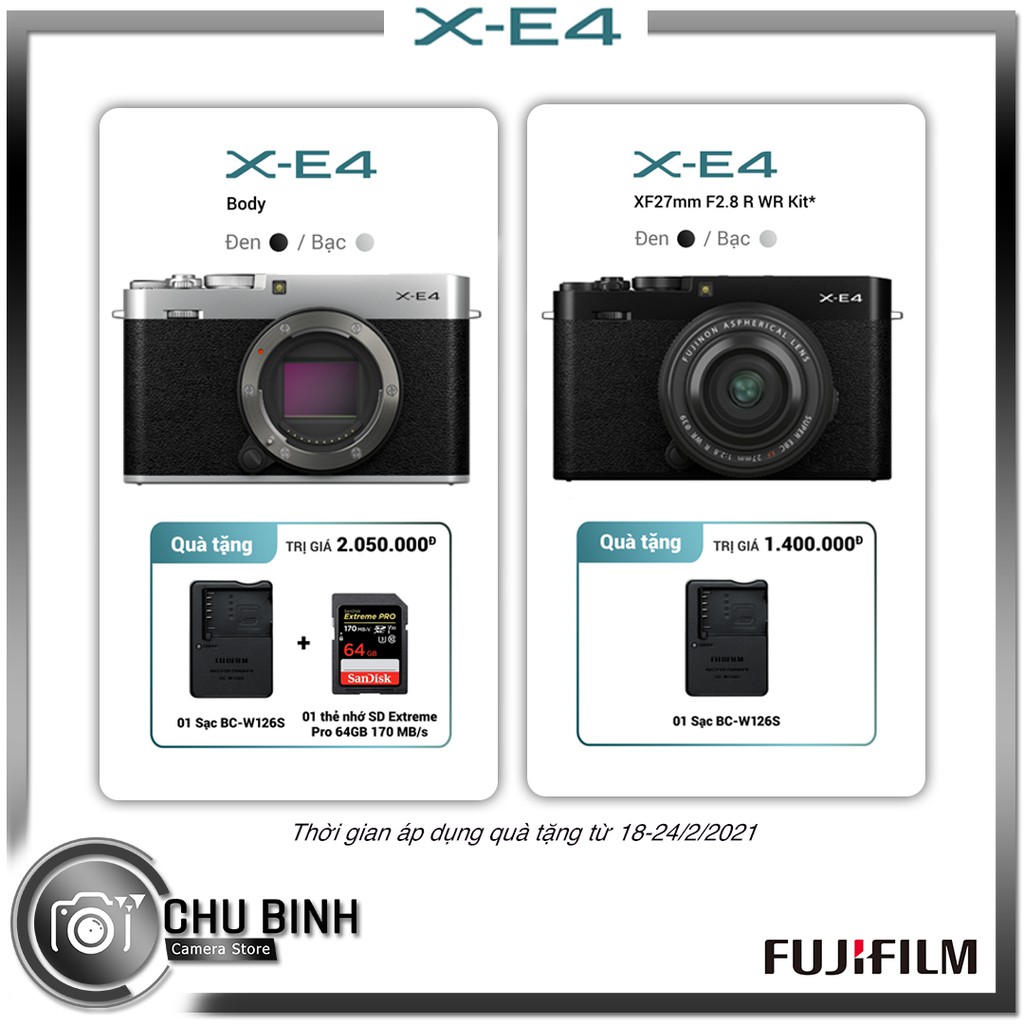 [Mã 66ELHASALE hoàn 7% đơn 500K] Máy Ảnh Fujifilm X-E4 ( Body / Kit 27mm ) | Chính Hãng | Bảo Hành Toàn Quốc 24 Tháng
