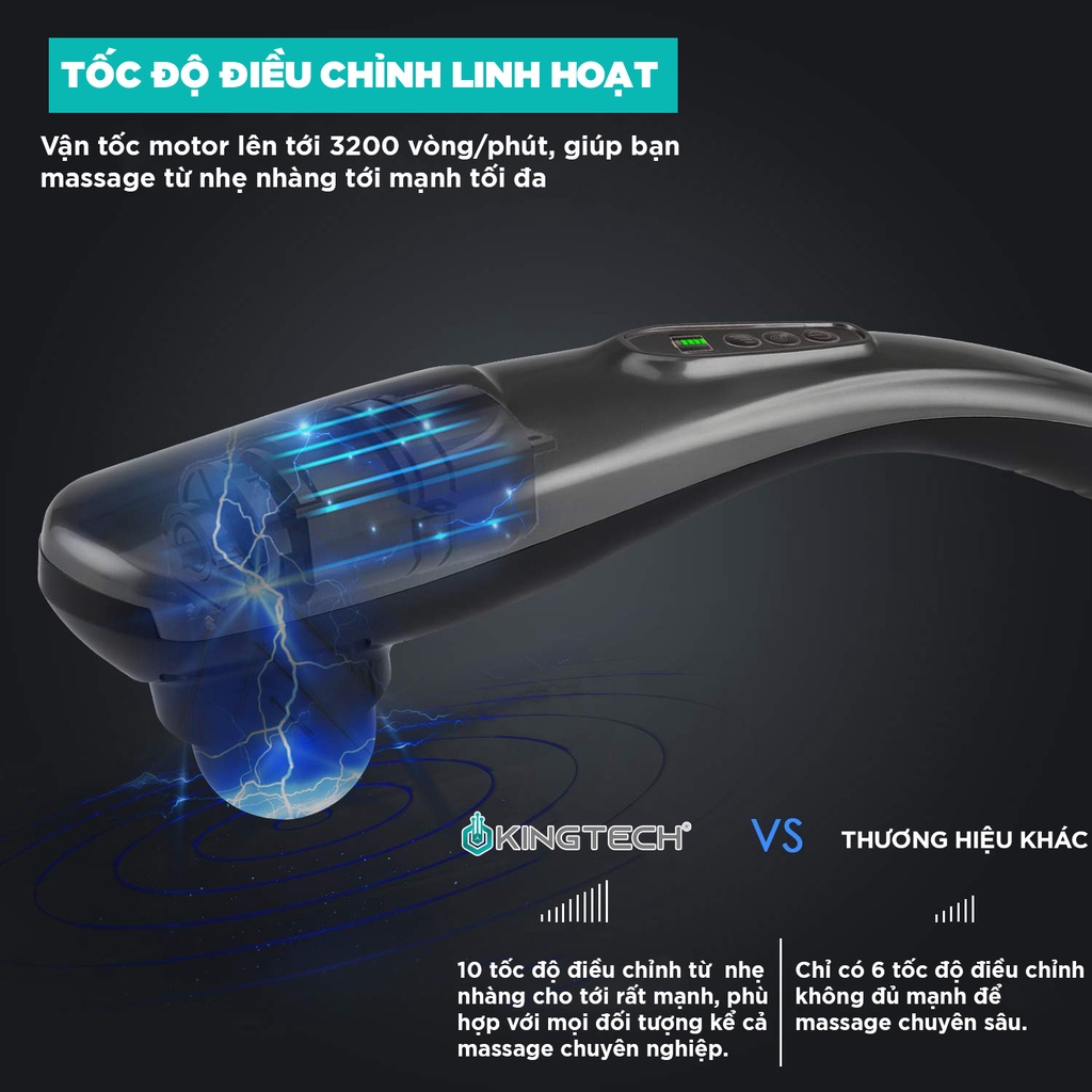 Máy Massage Cầm Tay Đa Năng KINGTECH KT-1768 - Máy Đấm Lưng 6 Đầu, Pin Sạc, Matxa Cổ Vai Gáy, Chân, Tay, Lưng