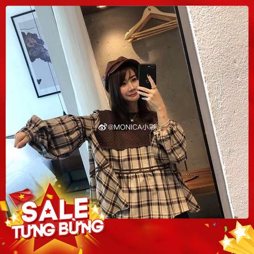 🌸Áo sơ mi kẻ caro baby doll phối len thừng Ulzzang 🌸 Hàng Quảng Châu -Hàng nhập khẩu