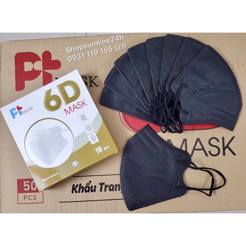 ✅ Hộp 10 cái khẩu trang 6D Pt mask Phương Tuyến màu Đen