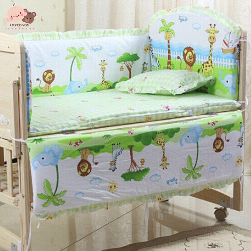 Bộ 5 Món Gồm Viền Quanh Cũi Gối Và Nệm Vải Cotton Cho Giường Bé 58x100