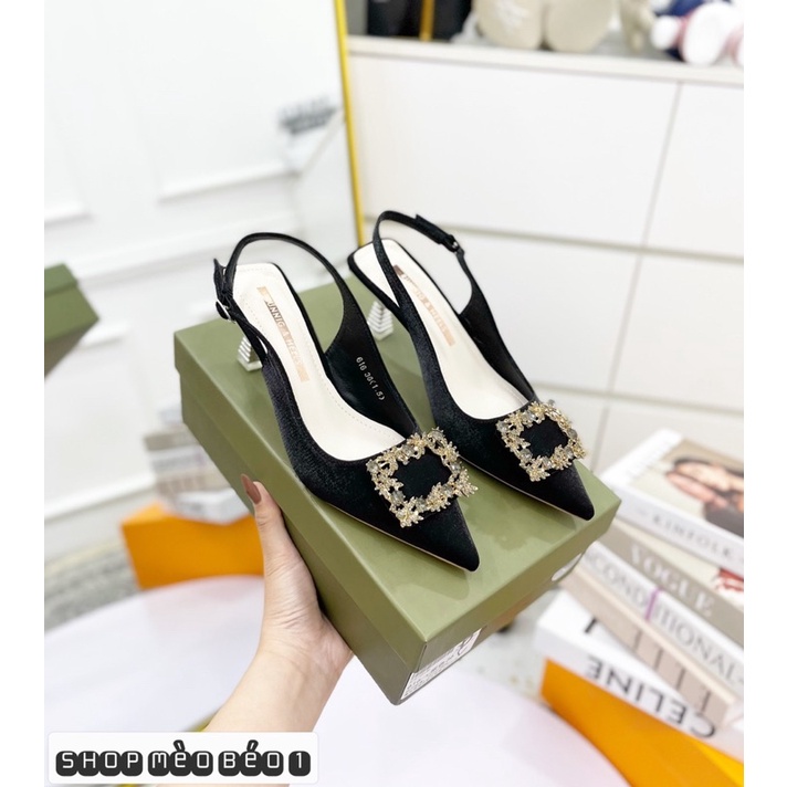 Sandal mũi nhọn khoá đá vuông gót nhọn fullbox hàng quảng châu cao cấp