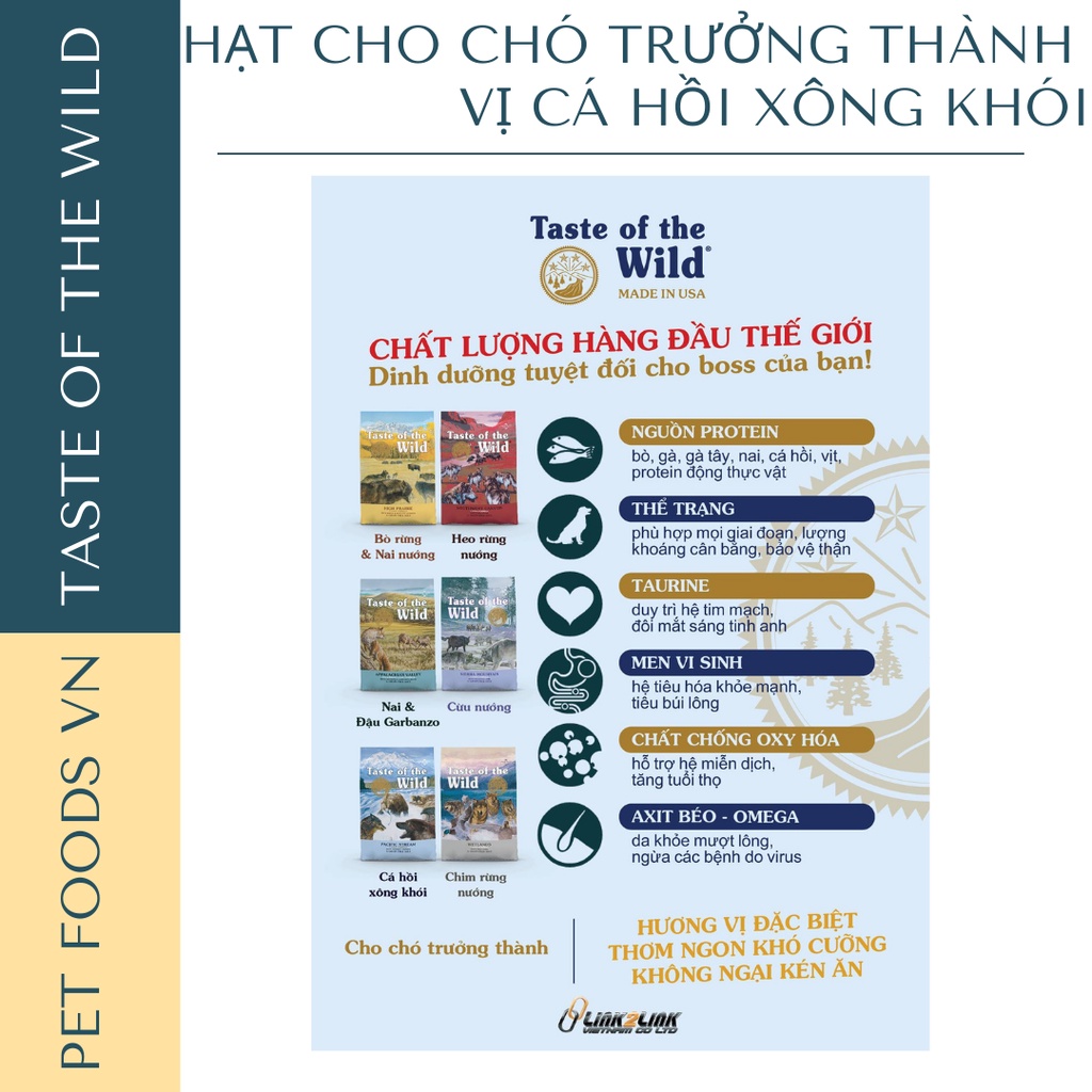 Hạt cho chó TASTE OF THE WILD Pacific Stream 500g vị Cá Hồi Xông Khói