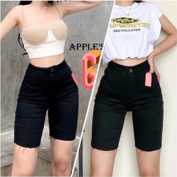 Quần Lửng Jeans Đen Trơn 2708, Lưng Cao Trên Rốn, Tôn Dáng Gọn Eo Bụng, Co Giãn Mạnh