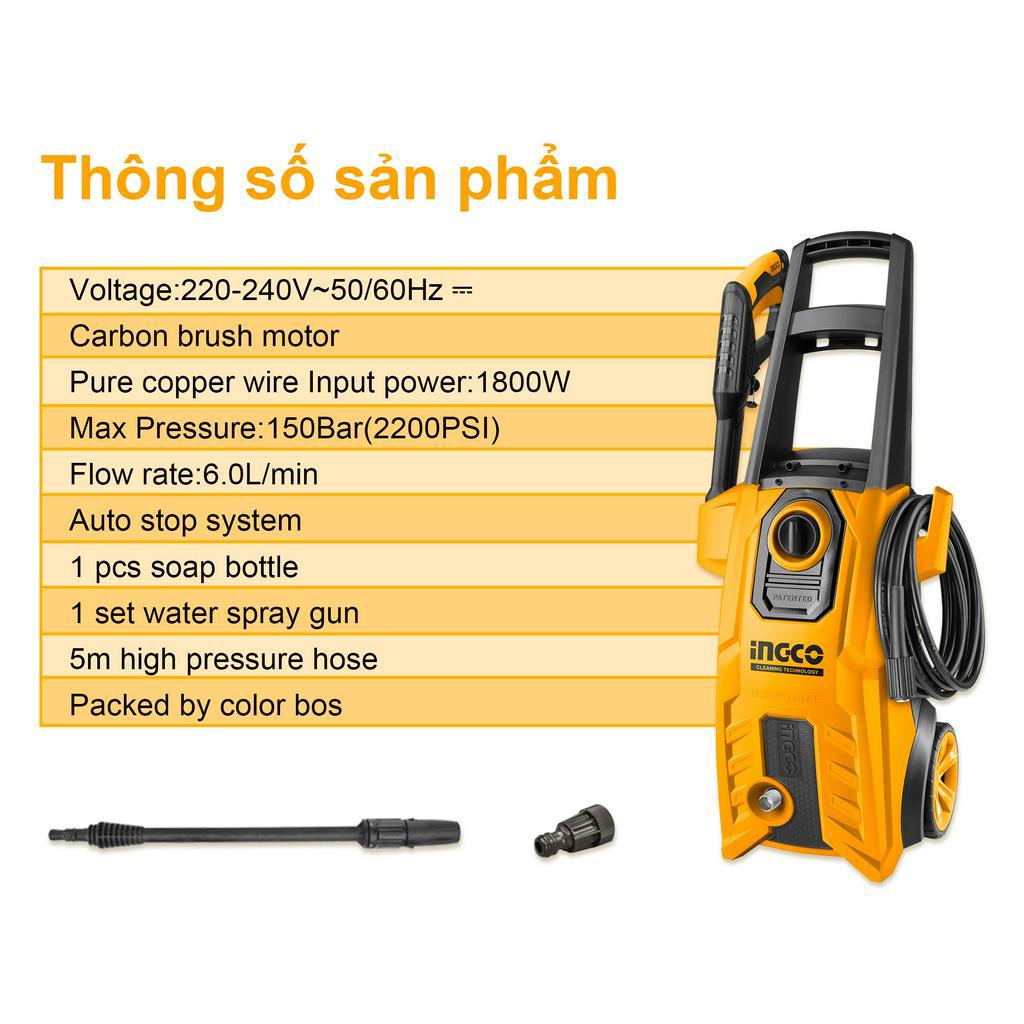 Máy rửa xe tăng áp INGCO HPWR18008 công suất 1800W.