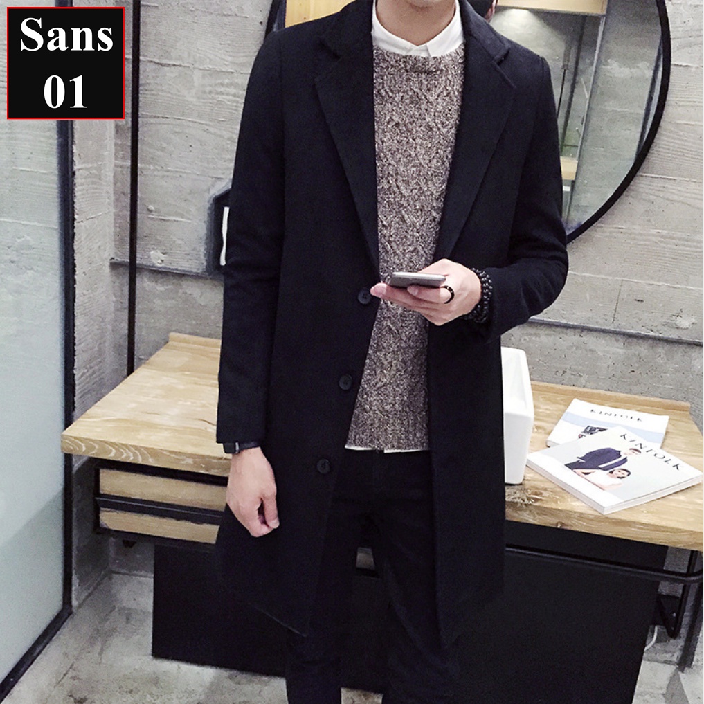 Áo măng tô nam dáng dài Sans01 khoác dạ hàn quốc blazer mangto giá rẻ đen xanh vàng bigsize 3XL 4XL 5XL trech coat men