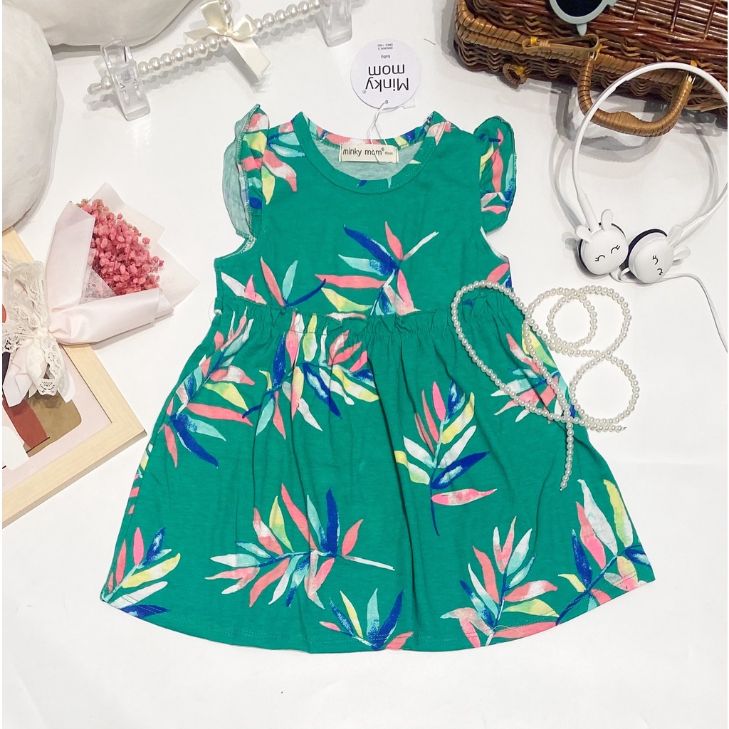 Váy COTTON HÀN MINKYMOM In Hình Toàn Thân Họa Tiết Hoa Dễ Thương Cho Bé VAY02