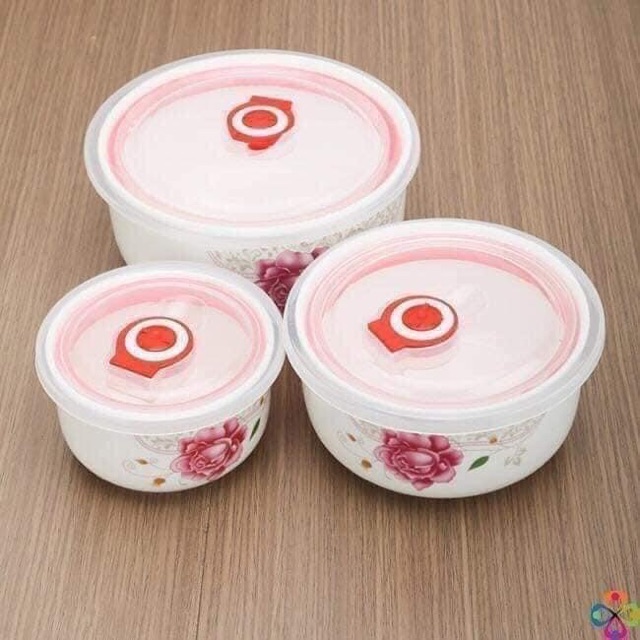 Bộ 03 bát sứ hút chân không có nắp đậy tiện lợi