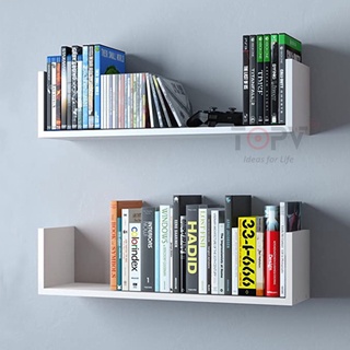 Giá sách treo tường kiêm kệ decor chữ U TopV kệ sách gỗ tủ để đựng đỡ kê vở cho bé nhỏ mini giá rẻ trắng TopV HCM