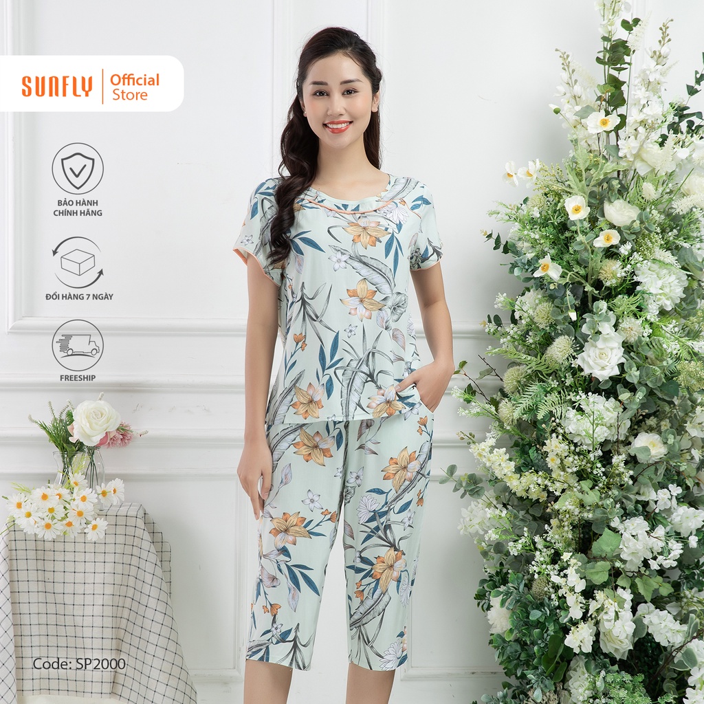 Bộ đồ mặc nhà lanh SUNFLY áo cộc, quần ngố SP2000