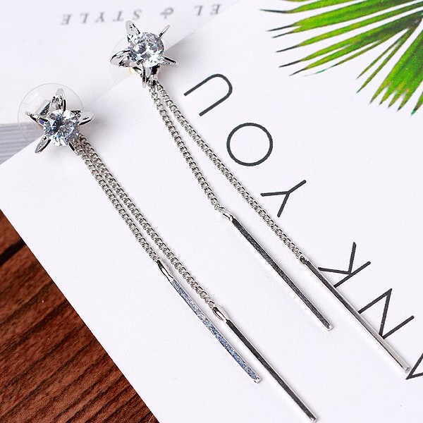 Bông tai bạc tua rua S925 Dương Mịch bạch thiển bông tai trang sức phụ kiện nữ