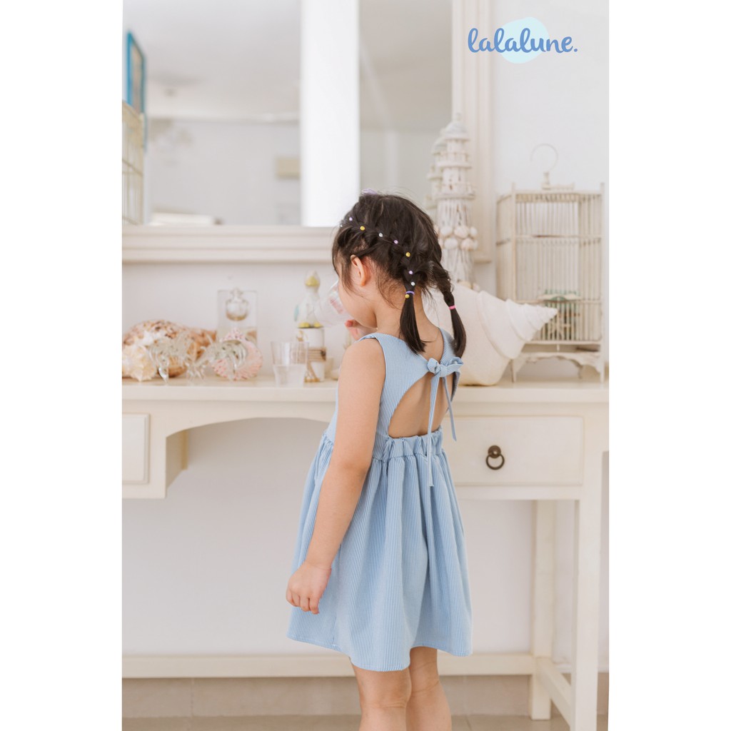 Đầm cotton sọc xanh sky dress lalaluen cho bé gái 2-7 tuổi