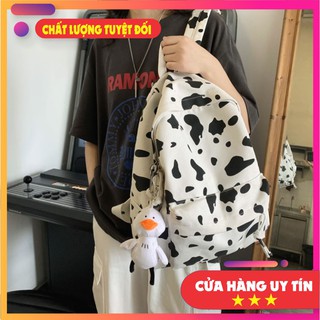 Balo nữ vải canvas đốm đen trắng bò sữa cá tính và bền bỉ cho học sinh, sinh viên