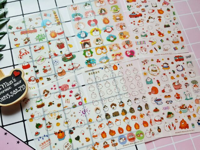 Bộ 6 tấm sticker thỏ Molang Mùa Giáng Sinh Trang Trí Noel Cute Trang Trí Lịch, Planner, Scrapbook - Mùa 3