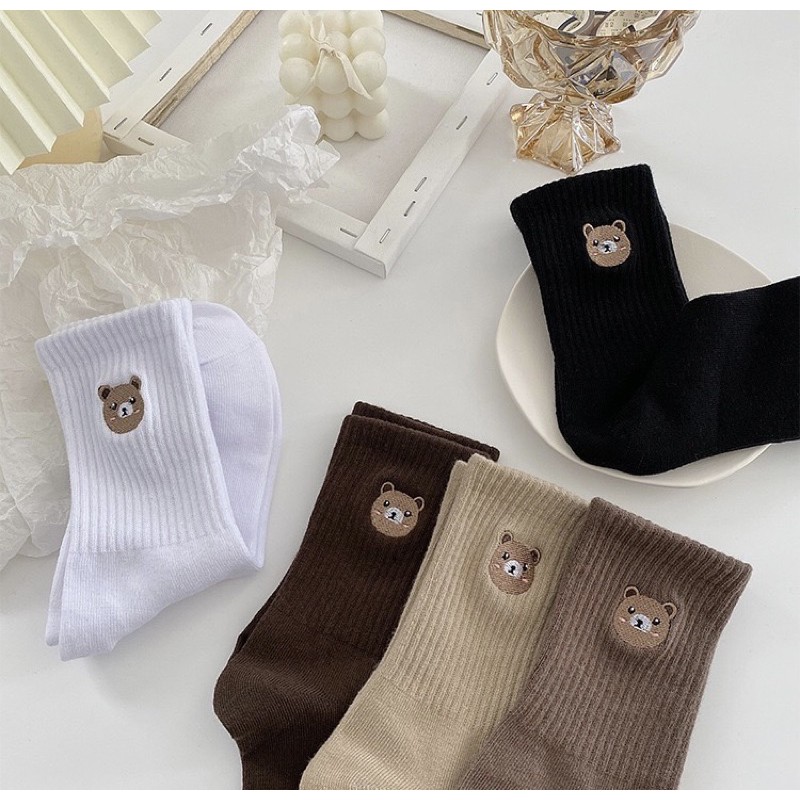 Vớ Tất Gấu Thêu Cổ Cao Cotton Kháng Khuẩn Dành cho cả nam và nữ hàng loại 1 bao đổi trả