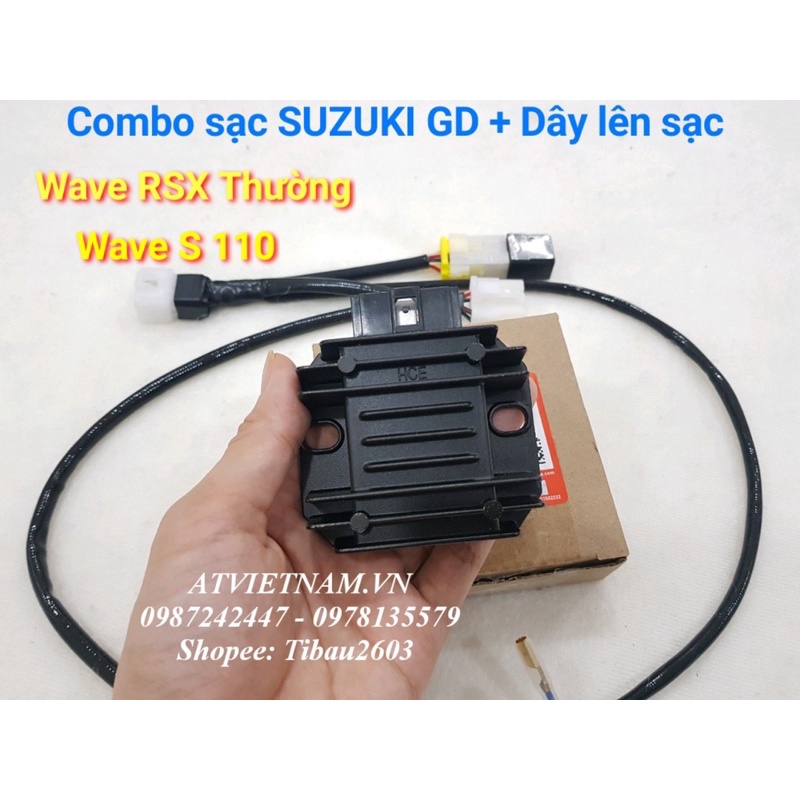 Combo sạc Suzuki GD chính hãng kèm dây lên sạc cho Wave S 110 / RSX Thường