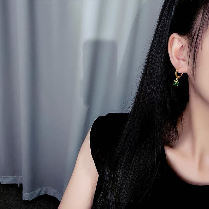 Khuyên tai đính đá zircon màu ngọc lục bảo thời trang