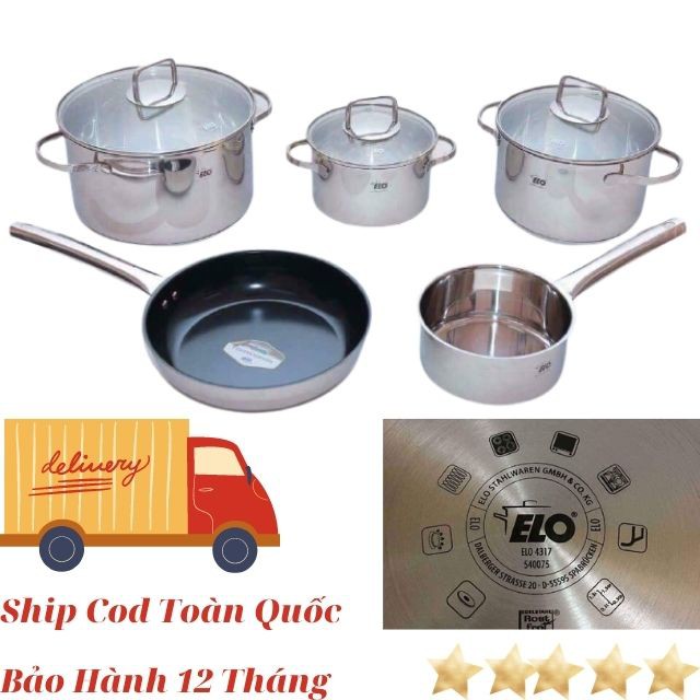 [Xả Hàng] Bộ Nồi Bếp Từ Elo Clio Plus 5, Bộ Nồi Inox, Chảo Chống Dính Đáy Từ Vung Kính Đun Bếp Từ, Bếp Điện