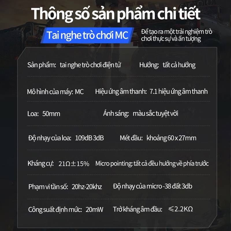 Tai nghe chụp tai máy tính GAMING MC Q9 có đèn LED đổi màu, headphone chơi game trên laptop, pc