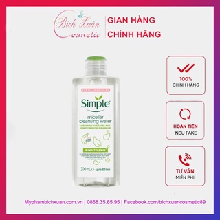 Nước tẩy trang Simple làm sạch trang điểm vượt trội - không chứa cồn gây khô rát 200ml