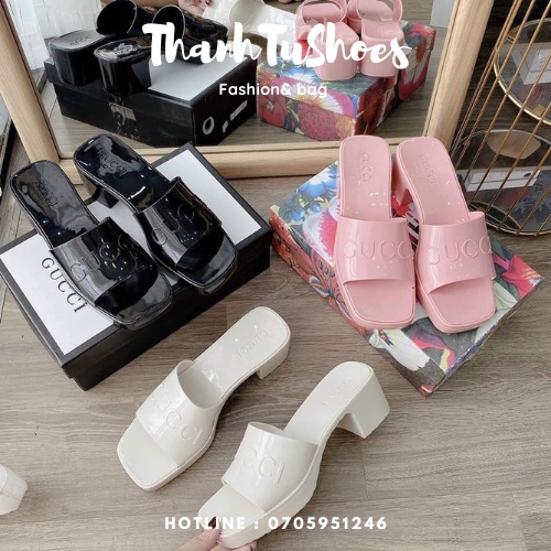 Guốc Nữ Cao Gót Nhựa Cao Su Non Đúc Nguyên Khối Full Box