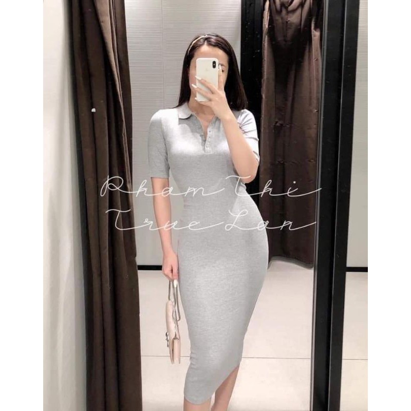 Váy ôm dáng dài cổ Polo Zara Auth new tag có sẵn 3641/802 3641802