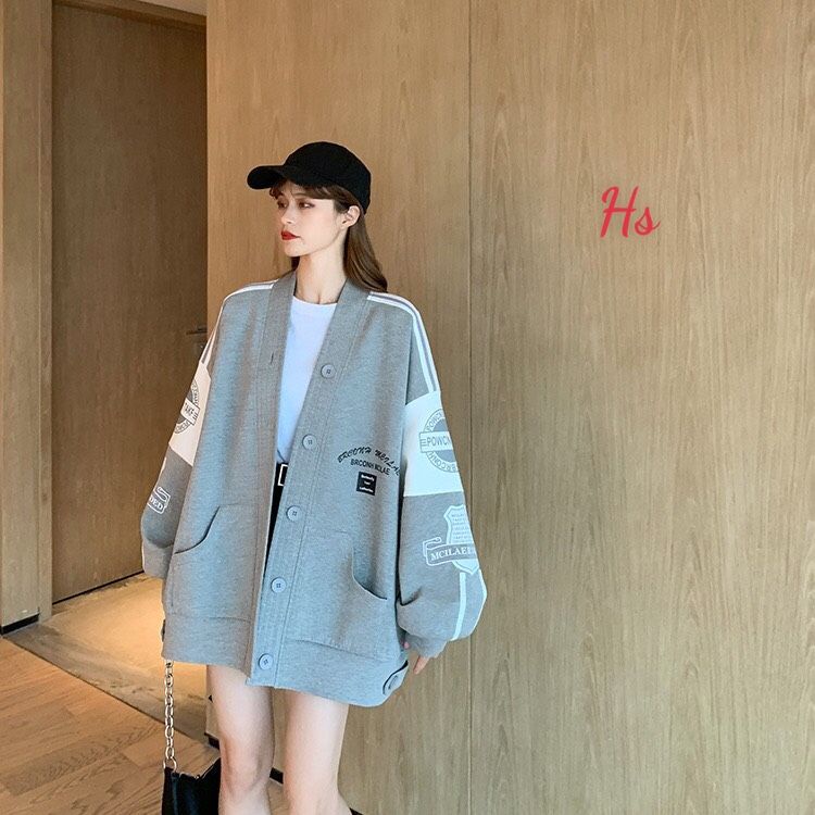 Áo Cardigan Nữ Logo BRCON, Áo Khoác Nữ Nỉ Ngoại Cúc Cài Dáng Rộng 3 Màu G049