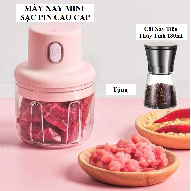 [QUÀ TẶNG] Máy Xay Tỏi Ớt Mini Cầm Tay Đa Năng Sạc Pin Cao Cấp Dung Tích 250ml