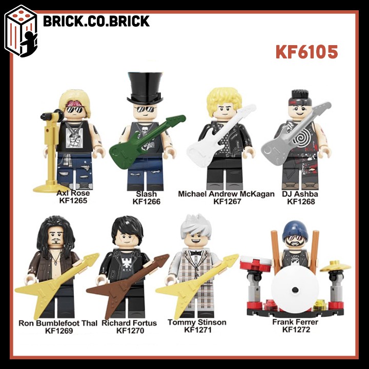 KF6105 - Đồ chơi lắp ráp minifigure mô hình sáng tạo non lego và minifigure nhân vật lego nhóm nhạc Rock Guns n Roses.