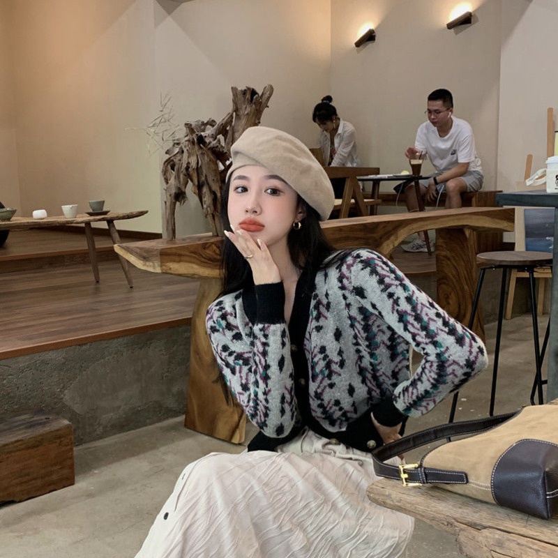 Áo khoác cardigan dệt kim tay dài cổ chữ V thời trang Hàn Quốc