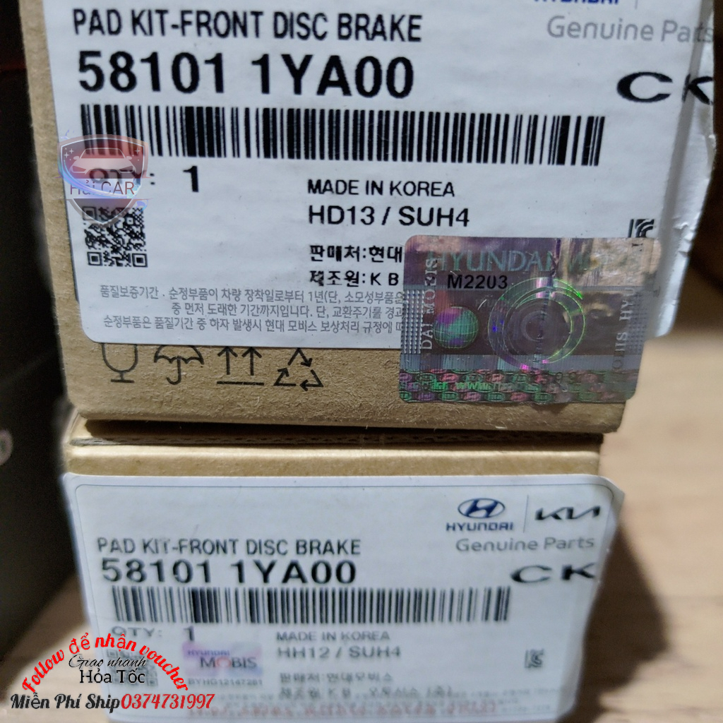 MÁ PHANH TRƯỚC KIA MORNING 2011-2020 CHÍNH HÃNG HYUNDAI MOBIS / 581011YA00