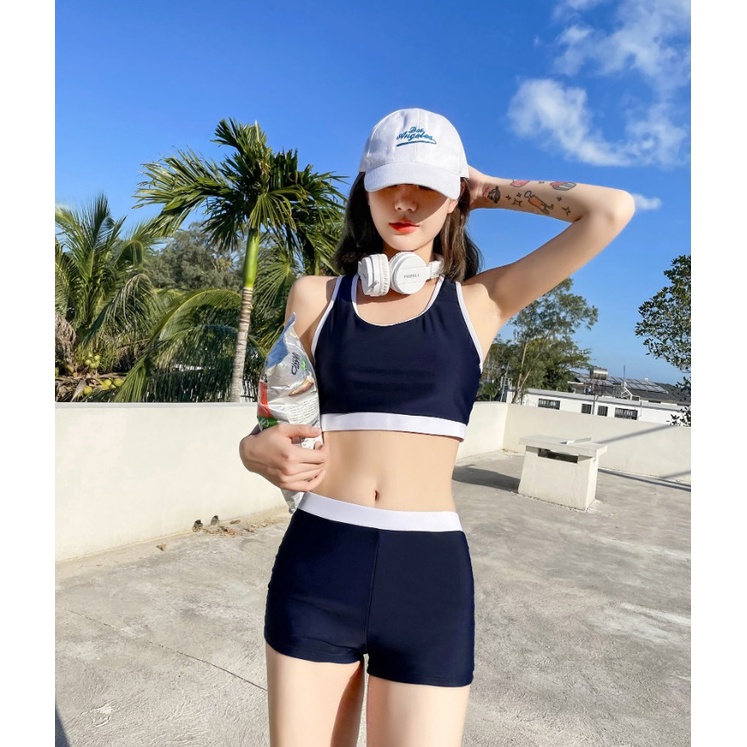 Bộ đồ bơi nữ 3 chi tiết áo lưới phong cách thể thao chất thun đẹp Happy Sport Fashion