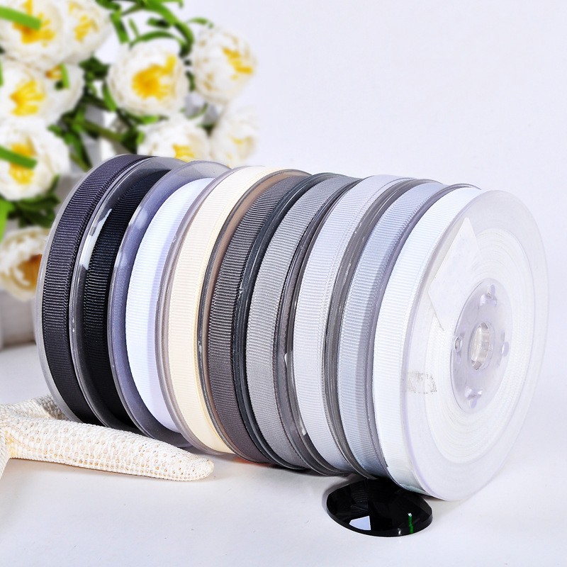 Ruy băng gân màu đen trắng ghi 50mm phụ kiện thời trang phụ liệu nơ tóc đồ handmade thủ công gói quả trang trí#000-077