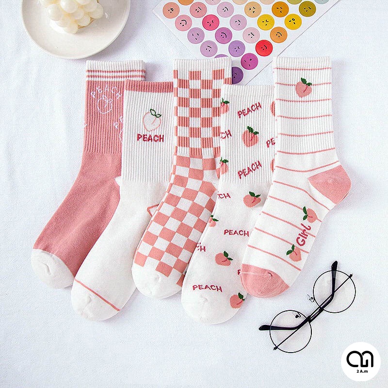 Tất Cổ Cao Nữ Thời Trang Hàn Quốc - Vớ Nữ Cao Họa Tiết Trái Cây Màu Màu Hồng Phong Cách Hàn Quốc - 2AM