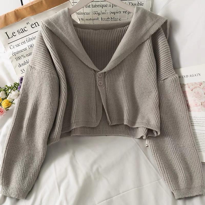 Áo cardigan khoác ngoài cổ V dáng ngắn mùa thu đông