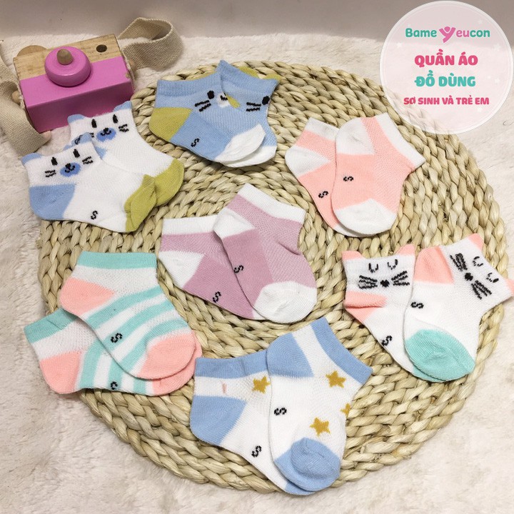 [Bán lẻ] 2 đôi tất lưới cổ ngắn kids sock cho bé trai bé gái từ 0-2.5 tuổi