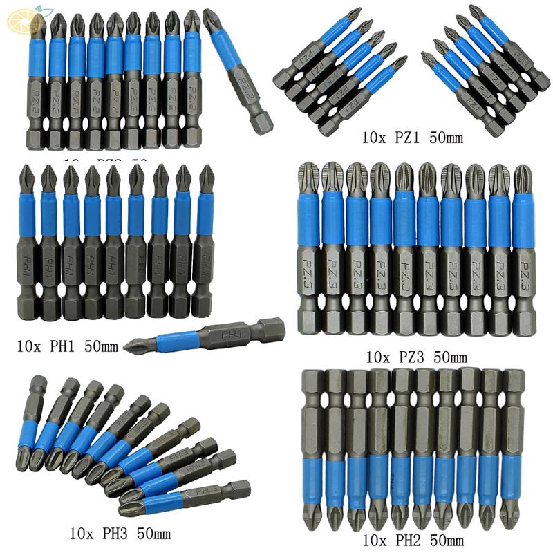 Bộ 10 đầu tuốc nơ vít nam châm 50mm PH1/PH2/PH3/PZ1/PZ2/PZ3