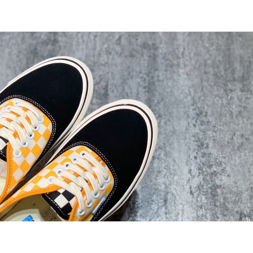 【Giá đặc biệt】VANS AUTHENTIC SF giày vải kẻ caro đen, vàng và trắng khâu đôi