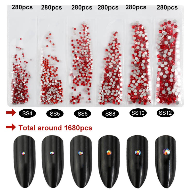 Bộ 1680 Hạt Pha Lê Đính Trang Trí Móng Tay Nhiều Kích Thước