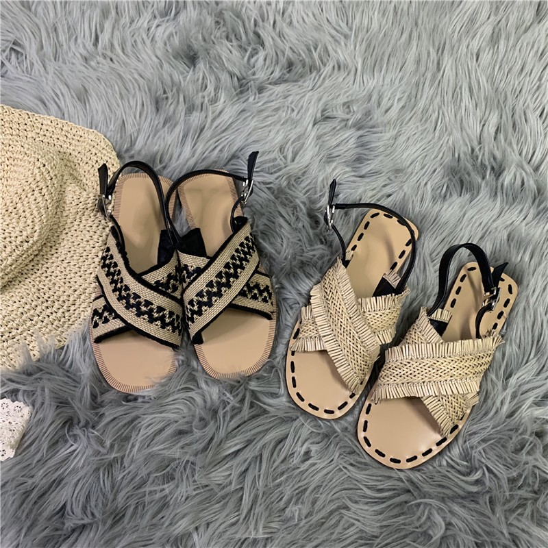 [order] giày sandal cói thổ cẩm bệch xuất khẩu mẫu mới 2021