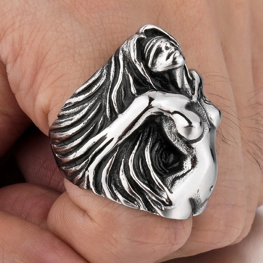 Fashion Trend Gothic Vintage Men's Ring Statue of Liberty Punk Ring Rock Party Gift Jewelry