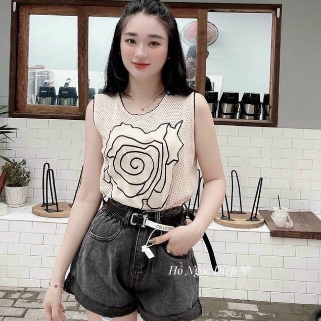 ÁO BA LỖ NỮ, ÁO SÁT NÁCH LEN LƯỚI LỖ NHỎ HỌA TIẾT HOA HỒNG PHỐI VIỀN ĐEN HOT TREND THỜI TRANG HÈ