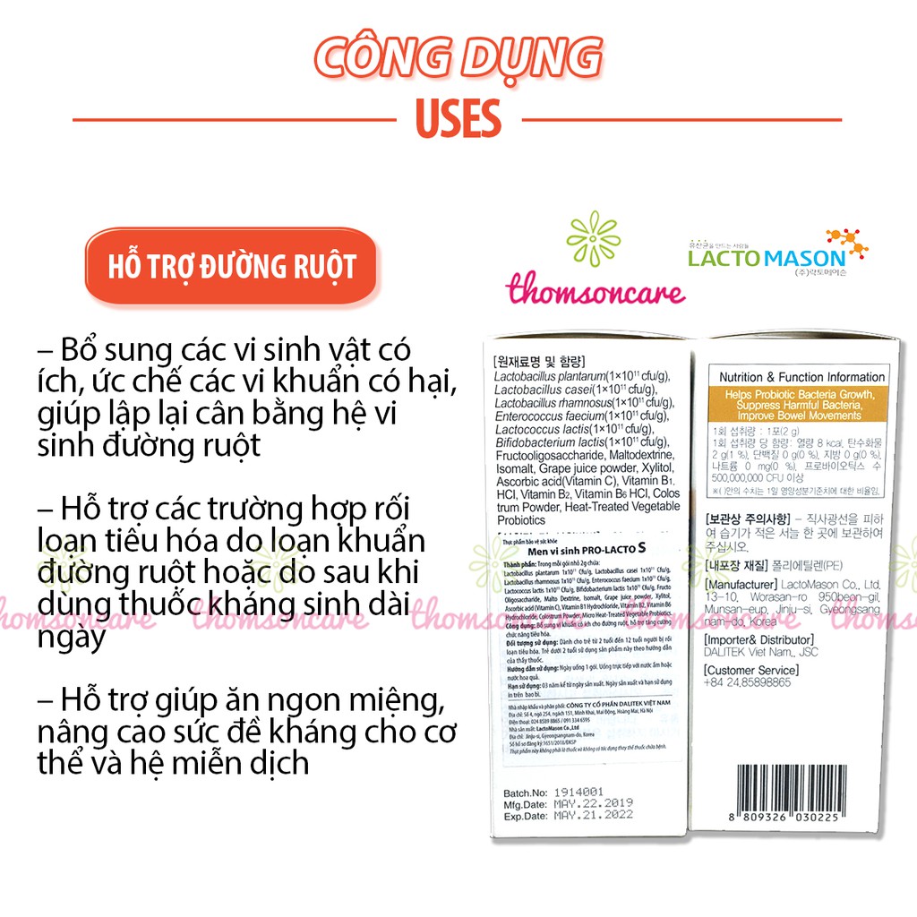 Men vi sinh Pro Lacto S từ Hàn Quốc, giảm rối loạn tiêu hóa, táo bón, cho cả trẻ em và người lớn Pro LactoS