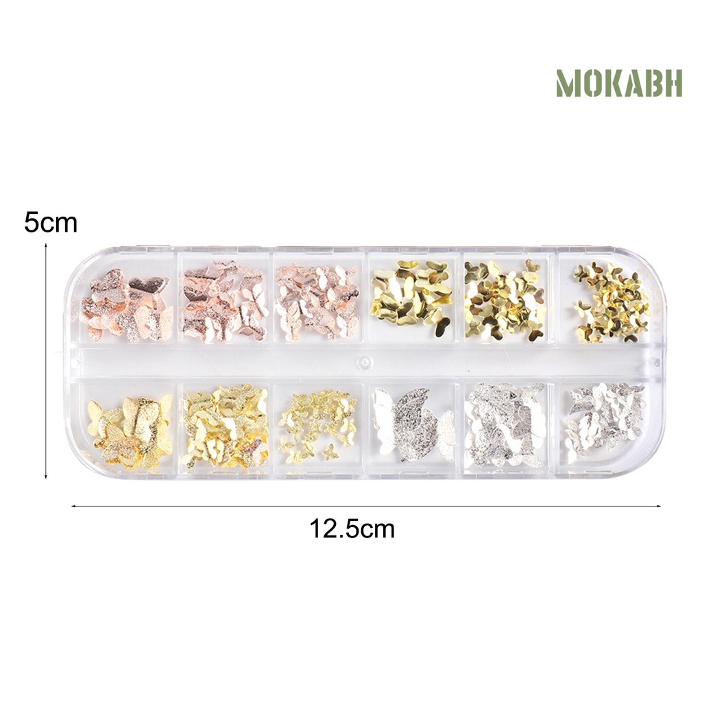 1 Hộp Phụ Kiện Trang Trí Móng Tay Hình Bướm 3D Bằng Kim Loại Chống Phai