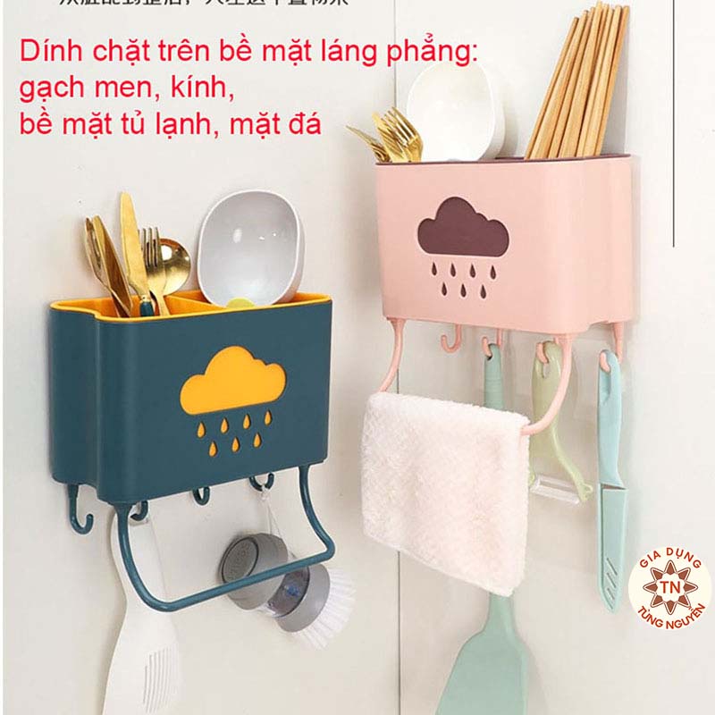 Ống đựng đũa đa năng treo tường hình đám mây kèm móc treo khăn dụng cụ bếp  [ỐNG ĐŨA]