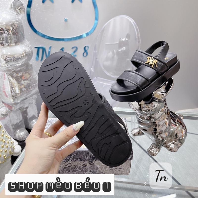 Sandal cd quai ngang vân kẻ đế bằng fullbox