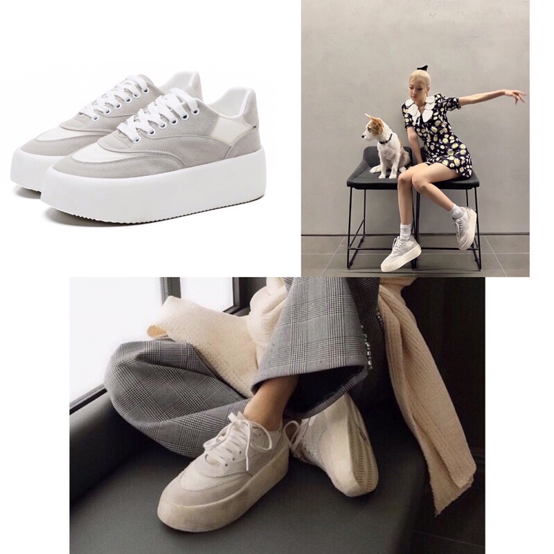 Giày thể thao trắng xám đế bánh mì ROSE BLACKPINK kèm ảnh thật