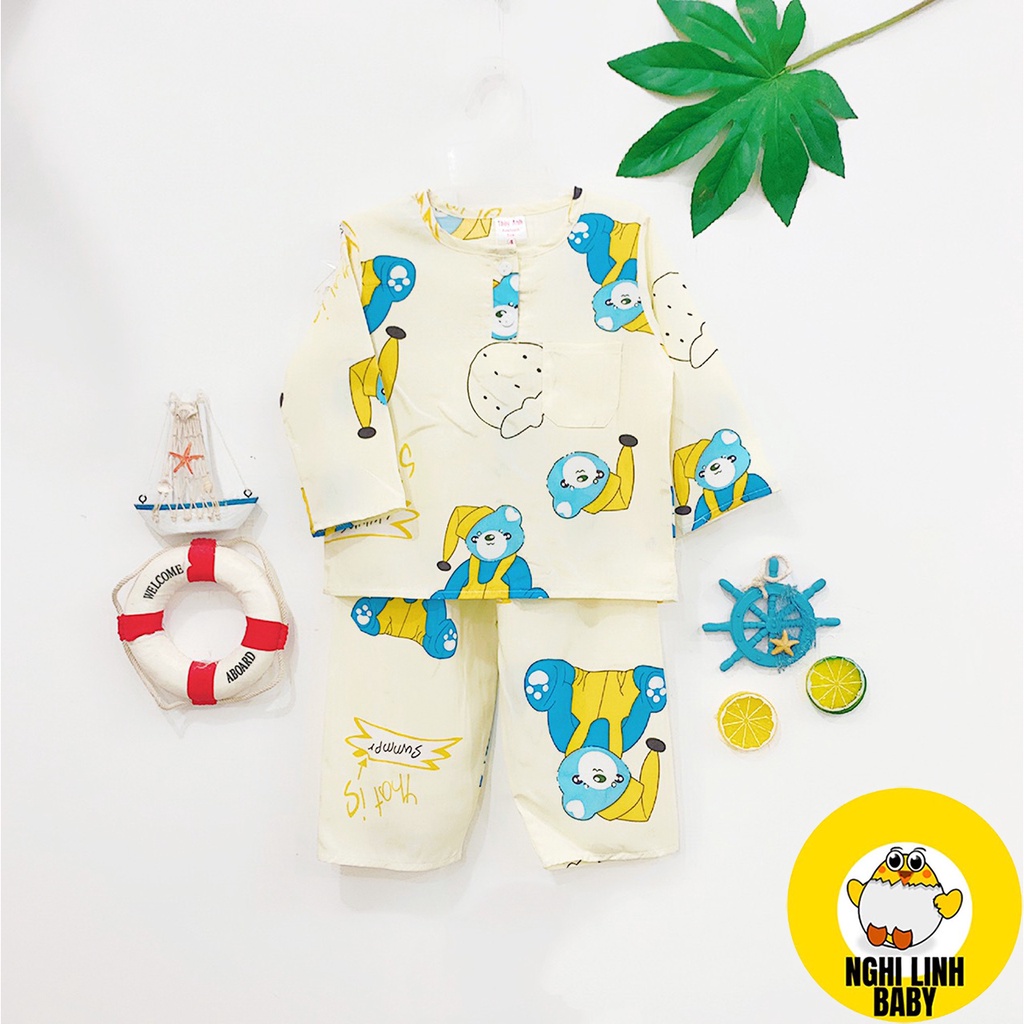 Đồ bộ bé trai vải tole tay dài quần dài, quần áo trẻ em phù hợp cho bé trai 9-36kg - Nghi Linh Baby
