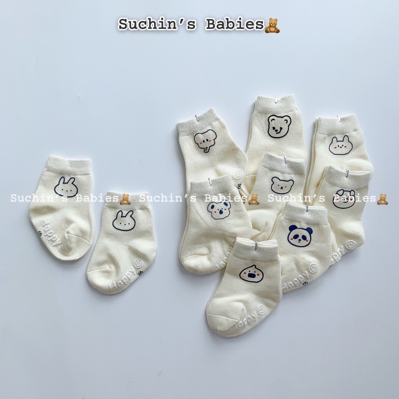 Tất trắng hình cute có đế chống trượt cho bé Suchin TKID0023